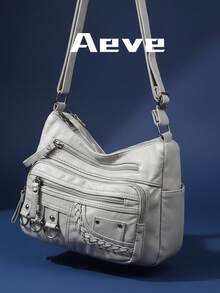 Túi Tote trơn màu dung tích lớn dành cho nữ, Túi đeo chéo cổ điển thanh lịch nhiều ngăn có khóa kéo, Dây đeo bằng da, Trang trí bện, Túi mua sắm ngoài trời chống trộm bằng PU chống thấm nước, Túi nhỏ gọn nhẹ, đựng điện thoại, tiền xu, Thích hợp cho mua sắm, tiệc tùng, kinh doanh - Xám - Xem 2