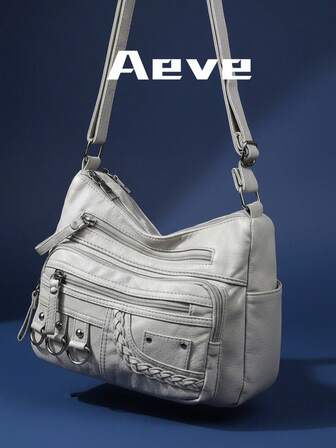 Women's Solid Color Large Capacity Tote Bag, Multi-Pocket Vintage Elegant Crossbody Bag With Zipper Pockets, Leather Strap, Braided Decor, Waterproof PU Anti-Theft Outdoor Shopping Mommy Bag, Lightweight Portable Small Pouch For Phone, Coins, Suitable For Shopping, Parties, Business