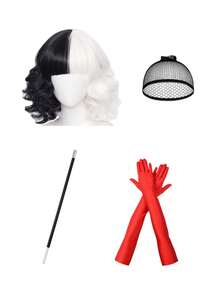 7件套黑白女巫假发、面具、手套、烟嘴、项链套装，趣味角色扮演《101斑点狗》艾丝黛拉服装配饰，欧美风夏季新品现货 - 彩色 - 查看 12