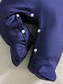 3件套男婴可爱恐龙条纹印花连体衣，四季皆宜 - 藏蓝色 - 查看 4