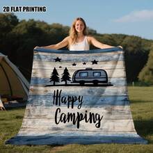 1pc Happy Camper Flannel Blanket - Contemporary Style, Digital Printed Soft Polyester, All-Season Machine Washable Throw With Camping & Leisure Design, Mixed Colors, Cozy Home Decor, Leisure Blanket | Contemporary Style | Durable Flannel - Nhiều màu 6 - Xem 5