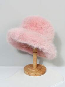 1入女性/女孩米白色毛絨厚款 Y2K風格漏耳漏額漏顎桶帽