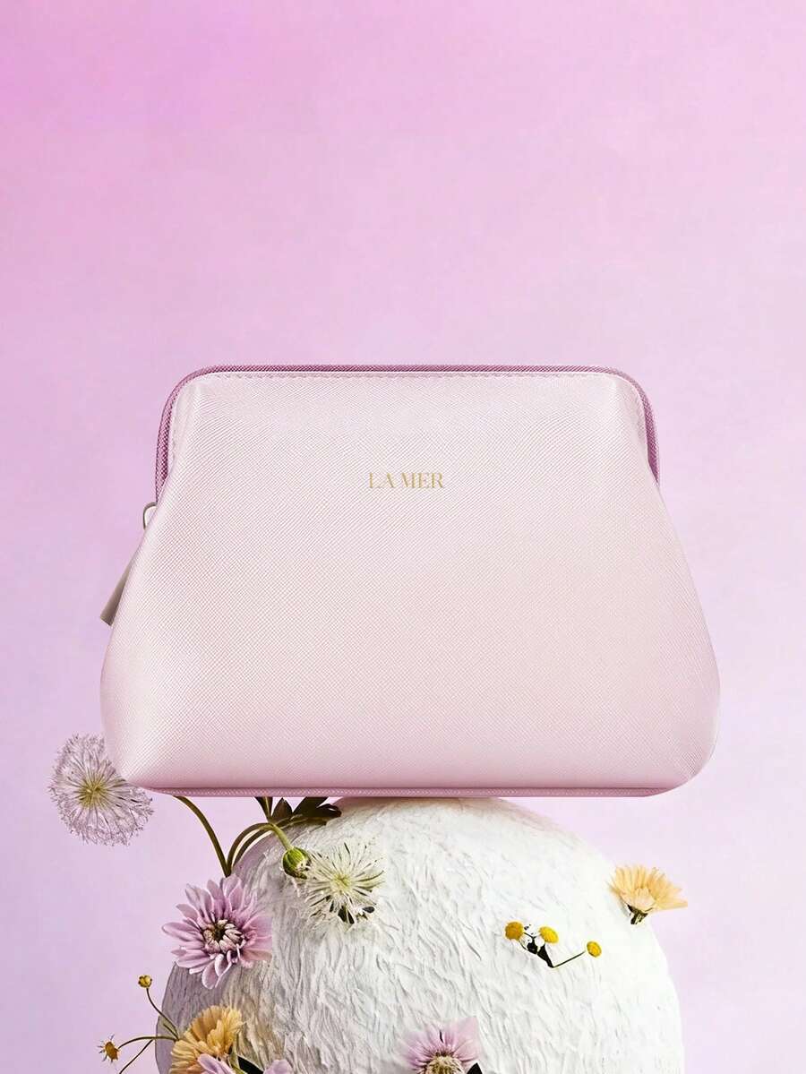 La Mer Materiel New Cherry Blossom Pink PU Leather Large Opening Cosmetic Bag, Makeup Bag, Portable Large Capacity Shell Bag, Fashionable Handbag, Toiletry Bag - Cherry Blossom Pink - View 1