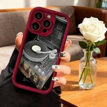 Funda para iPhone con diseño de tocadiscos vintage color negro estampado con grabadora de vinilo y maleta antigua ideal para amantes de la música y estilo retro - Café integral - Ver 5