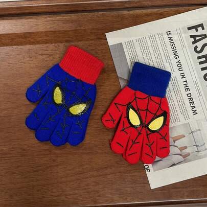 1 Pair Winter Warm Gloves, Cartoon Knitted Gloves, Cute Decor, Christmas Gift, Birthday Gift, Easter, Halloween, Christmas Party Gift