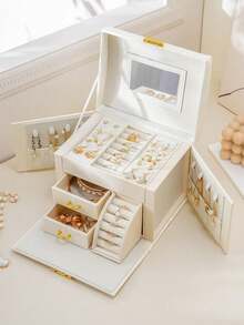 Extra Large Jewelry Box For Women, Elegant PU Leather Jewelry Case In White Black, 6-Tier Design With 5 Spacious Drawers, Ample Storage Capacity For All Your Precious Accessories, Includes Stylish Mirror, Perfect Jewelry Storage Organizer For Birthdays, Anniversaries, And Special Occasions, Ideal Gift For Fashion-Forward Individuals And Watch Enthusiasts, Keep Your Treasures Organized And Easily Accessible, A Must-Have For Every Jewelry Lover - Multicolor - View 14