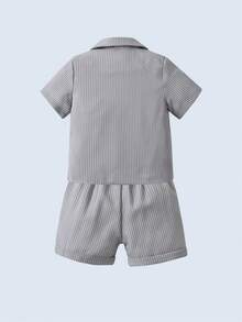 BOARNSEORL 2pcs Young Boys Gentleman Suit - Gray Short Sleeve Blazer With Bow Tie And Gray Shorts, Fashionable, Suitable For Birthday Party, Formal Event, Wedding, Versatile - Grey - View 6