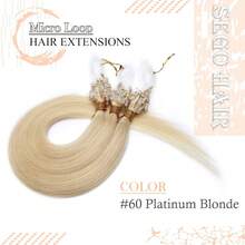 Micro Link Hair Extensions Human Hair Platinum Blonde Color 18 Inch Micro Ring Human Hair Extension #60 Blonde 0.5g/Strand Beads Hair Extensions 30g Micro Loop Human Hair Extensions - S60 - 查看 3