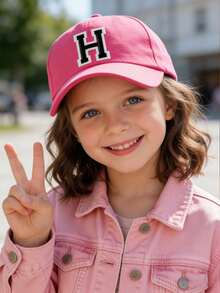 1 pieza Gorra de béisbol con diseño de letra R, con brillantes de strass y perlas, hilo dorado, estilo de moda Kpop para niños y niñas - Rosa Fucsia - Ver 4