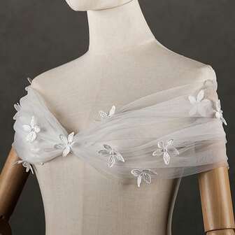 1 pieza Elegante chal nupcial de encaje 3D con flores, chal minimalista de hombros descubiertos para boda, fiesta, banquete