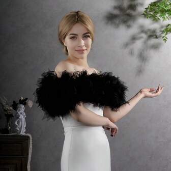 1pc Classic Black Short Fluffy Elastic Adjustable Bustier, Elegant Gothic Bridal Wedding Dress Accessory Shawl Bolero