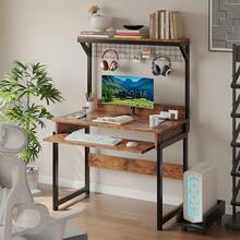 Computer Table, Study Table, Desk With Computer Stand Groove Design, Ergonomic And With Storage Rack - màu nâu - Xem 1