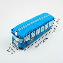1pc Large Capacity Creative Public Transportation Theme Pencil Case, 6.5 * 19 * 6cm Canvas Zipper Pencil Box, Suitable For Office & School Supplies, Desktop Storage, Birthday Gift And Back To School Stationery - Yellow - View 3
