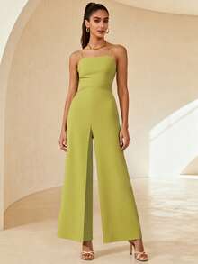 1-częściowy kombinezon w jednolitym kolorze z odkrytymi plecami i wiązaniem dla kobiet, odpowiedni na święta, wakacje, do noszenia na co dzień, na randkę, na wiosnę/lato - Zielony - Zobacz 3