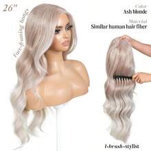 Ml Ash Blonde Wear And Go Glueless Wig With Bangs Synthetic Lace Front Wigs For Women Body Wave Pre Plucked Pre Cut HD Lace Glueless Ombre Wig Middle Part 26Inch10101 - 灰金色 - 查看 3