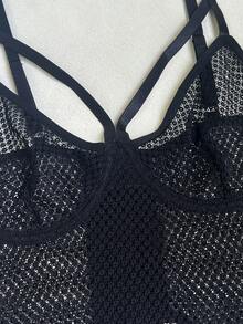 Fishnet Teddy Lingerie Set With Mesh Top And Panty - Black - View 6