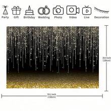 1pc Black And Gold Glitter Backdrop, Birthday Party Decor Photography Background, Gold Black Polka Dot Wedding Birthday Party Decoration Photo Backdrop - Multicolor - View 2