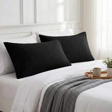 Casaisla Home Collection Paq 2 Fundas de Almohada Premium Lisas Minimalistas Suaves Tamaño Matrimonial y King Size Diferentes Colores - Negro - Ver 6