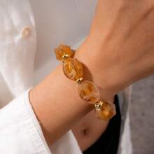 1pc Retro Acrylic Asymmetrical Oval Beaded Elastic Bracelet - Oval - View 8