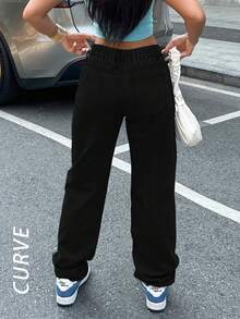 Plus Size Women Y2K Knee Ripped Skinny Straight Tapered Jeans, Mom Jeans Casual Black - Black - View 5
