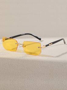 1 pieza Gafas de moda unisex con marco pequeño y sin marco, versátil y personalizado, estilo Y2K - Negro - Ver 9