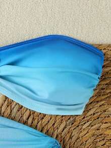 Costum de baie tip bandeau pentru femei, de vară, albastru degradat, cu model de stea de mare, design lateral scobit, costum de baie sexy, model mulat, pentru petreceri pe plajă