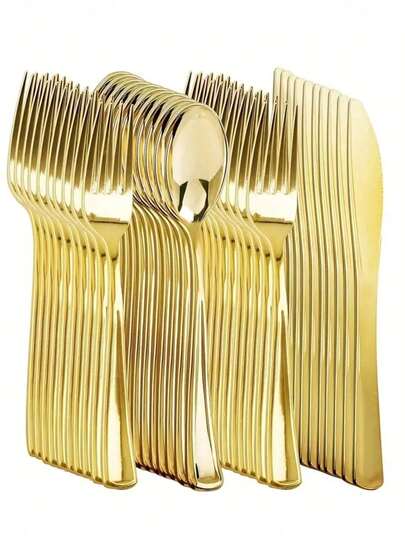150 st/100 st/50 st/25 st/24 st/10 st/6 st/2 st guldfärgad plastset, lämplig för: Födelsedag, bröllop, fest, familjesammankomst, teambuilding, utomhusgrillning, camping, bankett, skolmaterial, examensceremoni, julfest, helgdagsfest och andra tillfällen