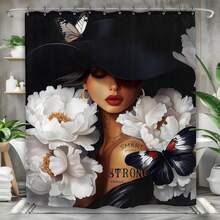 Black African  Girl Woman Bathroom Shower Curtain African American Afro Lady Sexy Tropical Monstera Plant Polyester Fabric Hooks Waterproof Decor, Apartment Essentials Bathroom Decor Room Decor Home Decor Dorm Essentials College Room Christmas Decoration - 樣式 3 - 查看 4