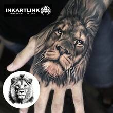 INKARTLINK 逼真狮子纹身贴纸 | 草本配方，持久15天 | 半永久性仿真纹身 | 防水防汗时尚贴纸 | 动物肖像人体彩绘 | 音乐节派对必备 | 手臂纹身 - 黑色 - 查看 8