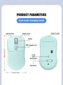 Ratón inalámbrico de doble modo 2.4G + Bluetooth, alimentado por batería en modo único/recargable en modo dual, ratón óptico Bluetooth con receptor USB, compatible con portátil, escritorio, silencioso, portátil para biblioteca, juegos, oficina, dormitorio - Multicolor - Ver 6