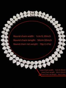 1pc Unisex Punk Rock Heart & Circle Chain Necklace, Fully Rhinestoned Chain Necklace, Fashionable & Elegant Jewelry, Suitable For Daily Wear Or Parties, Valentine's Day Gift - Silver - View 11