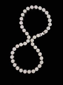 1pc Women's Punk Rock Heart & Circle Chain Necklace, Fully Rhinestoned Chain Necklace, Fashionable & Elegant Jewelry, Suitable For Daily Wear Or Parties, Valentine's Day Gift, 2 Styles Available - Silver - View 9