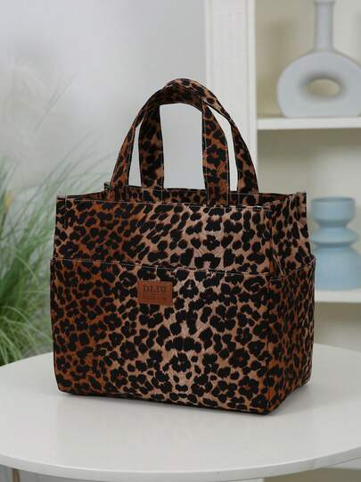 DLIU 1pc Large Capacity, Multi-Pocket, Fashionable Retro Leopard Print, Thick Fabric Tote Bag, Lunch Bag, Bento Box Bag, Carry-All Pouch, Suitable For Work, School, Daily Use, Shopping Lunch Box Cooler Bag Waterproof For Women For Men For Picnic For School Gifts For Women Back To School
