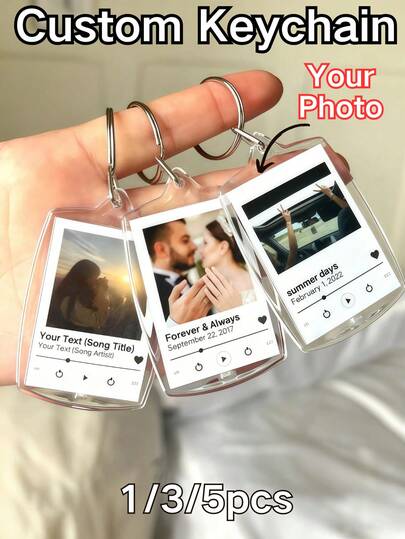 1/3/5pcs Customized Photo Keychain, Personalized Acrylic Double-Sided Keyring, Suitable For Couples, Family, Friends, Pet Lovers, Birthday, Anniversary, Valentine's Day, Christmas Gifts For Boyfriend, Girlfriend, Friends, Pets, Father, Mother