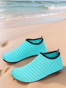 Light Blue Striped Casual Slip-On Shoes, Fresh & Minimalist Style, Lightweight & Breathable Design, Combining Comfort Of Casual Shoes And Convenience Of House Slippers, Suitable For Relaxing At Home, Pool Activities, And Short Trips, Shoes, Essential For Daily Wear - Mint Blue - View 6