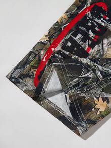 2pcs/Set Older Boys Casual Street Fashion Disguise Letter & Spider Graphic Tee And Camouflage Print Wide Leg Pants Outfit, Spring/Summer - White - View 9