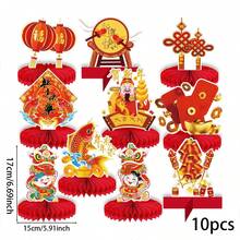 9pcs/10pcs Chinese New Year Party Decoration Supplies Honeycomb Display Piece, Spring Festival Honeycomb Display Table, Happy New Year Desktop Decoration Display Table - Multicolor - View 11