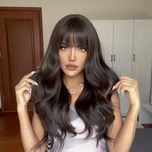 24 Inch Long Curly Wig, Brown With Bangs, Heat Resistant Synthetic Wig, Suitable For Women's Daily Wear, Parties, And Girls' Gift Wig - Brown - View 5