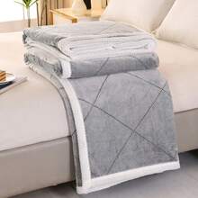 1pc Soft & Warm Snowflake Fleece Blanket, Simple Solid Color Edged Sofa/Bed Cover, Light Grey