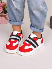1 Pair New Fashion Easy Slip-On Toddler Kids Sports Shoes, Classic Versatile Flat Casual Sneakers For Boys And Girls, Lightweight Outdoor Running Shoes, All Season - Red and White - View 9