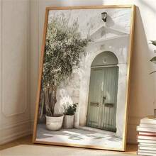 1幅意大利建筑与橄榄树帆布画，现代风格，无羽毛，适用于客厅、卧室、浴室、办公室、走廊、厨房装饰，家居装饰礼品 - 彩色 - 查看 3