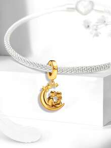 1pc Fashionable Moon & Heart Pendant Beads, Suitable For Women Bracelet, Bangle DIY Jewelry Making And Daily Accessories, Suitable For Girls Wear - Moon Couple - View 6