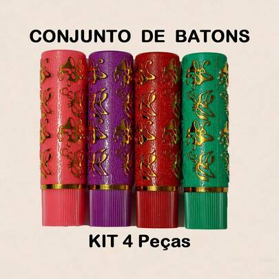 Kit com 4 Batons Mágicos | Longa Duração 24h, Cores que Mudam com o PH dos Lábios à prova d'água