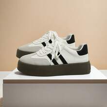 女士休闲运动鞋，米色轻便百搭运动鞋，女士户外训练鞋，时尚平底鞋，舒适日常休闲鞋 - 米色 - 查看 8