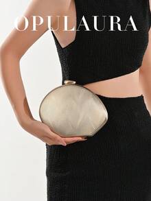 Túi cầm tay da sang trọng hình vỏ sò tối giản OpulAura dành cho nữ, Ví cầm tay dự tiệc sang trọng và quyến rũ, Túi xách lấp lánh cho tiệc tối trang trọng, Đám cưới lãng mạn, Có dây xích - Vàng - Xem 8