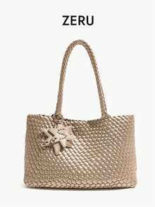 2025新款高品质软皮手工编织手提包，简约时尚单肩托特包 - 彩色 - 查看 13