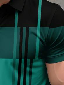 Plus Size Men's Casual Business Contrast Color Short Sleeve Polo Shirt - Green - View 5