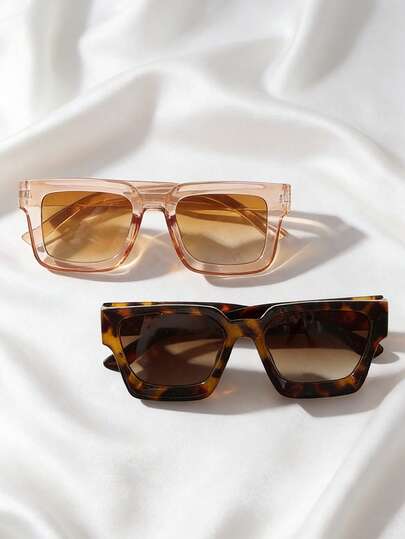 2 Pairs Of Youth Fashion Retro Square Frame Combination Glasses - Suitable For Party Travel Outdoor Photo Accessories