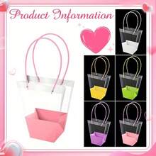 10个装梯形透明花卉手提袋，防水PP塑料材质，手提式花卉袋，花束袋，手提包，适用于花店