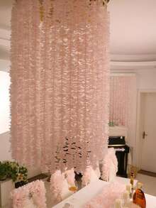 MEHELANY 12pcs/Set 3.28ft Pink Artificial Wisteria Hanging Decor, Artificial Wisteria Vines Garland, Fake Silk Wisteria Wreath, Faux Flower Hanging Decor, Suitable For Wedding Party Decoration, Artificial Floral Wall Backdrop, Garden Outdoor Decor - Baby Pink - View 2